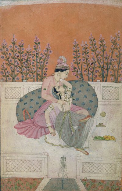 Lovers on a Terrace, Pahari by Indian School